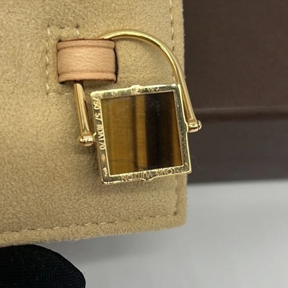 Louis Vuitton NWB Vintage 18K Yellow Gold Tiger Eye Padlock Shaped Pendant - Picture 7 of 16